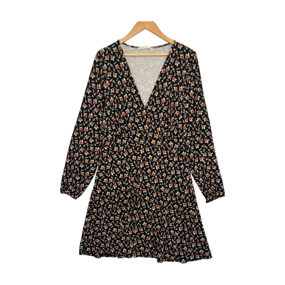 Boden Dress Womens 12R Black Floral V Neck Pockets Casual Boho Cottage Stretch